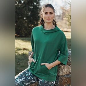 J. Jill Fit Green Hooded 3/4 Sleeve Sweatshirt Size 3X Kangaroo Pockets Stretch